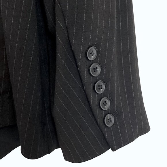 UNIVERSAL STANDARD Bianca Italian Double Breasted Pinstripe Blazer Black - Picture 8 of 12
